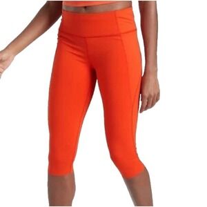 Athleta Womens Neon Orange High Rise Capri Leggings Pockets Small Running‎